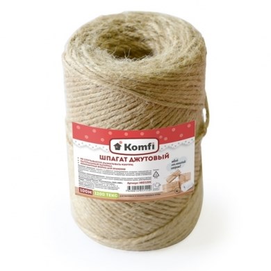 Шпагат джутовый, цилиндр, 2ммx100м 1200 текс Komfi HRD100С - фото 12861